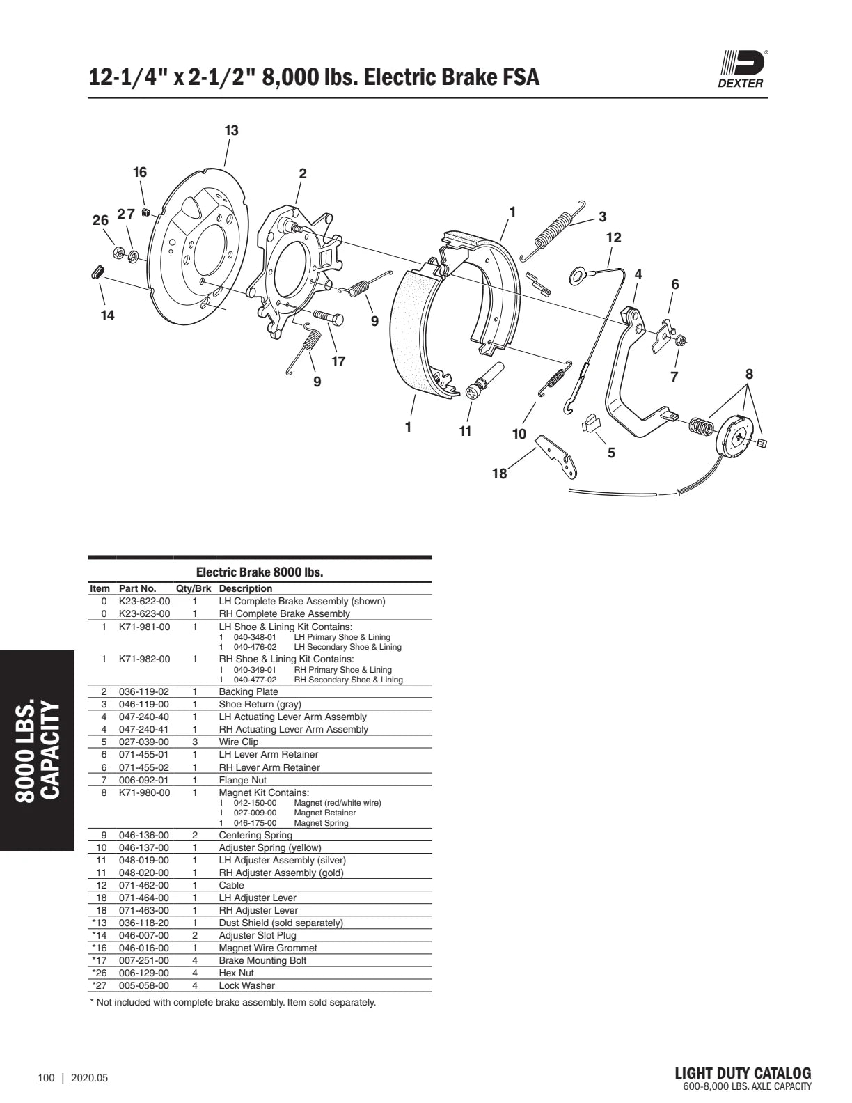 Dexter catalog parts diagram and table, page 100