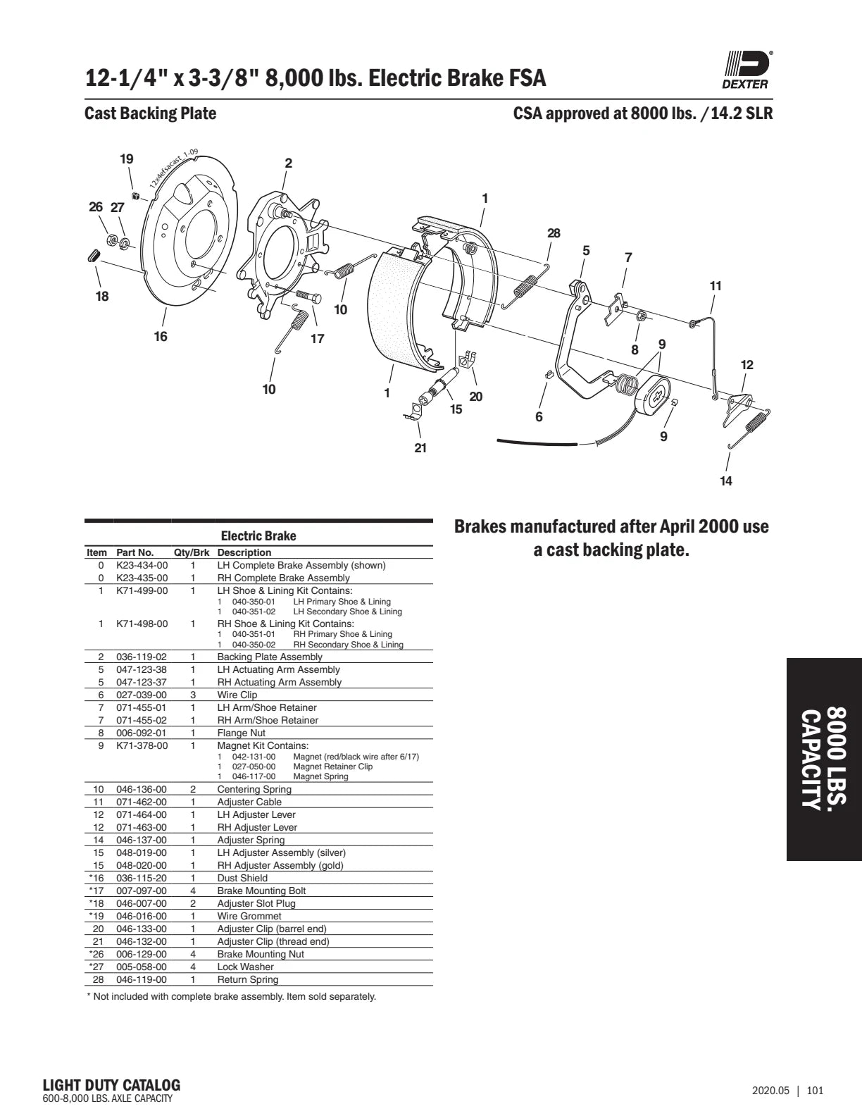 Dexter catalog parts diagram and table, page 101