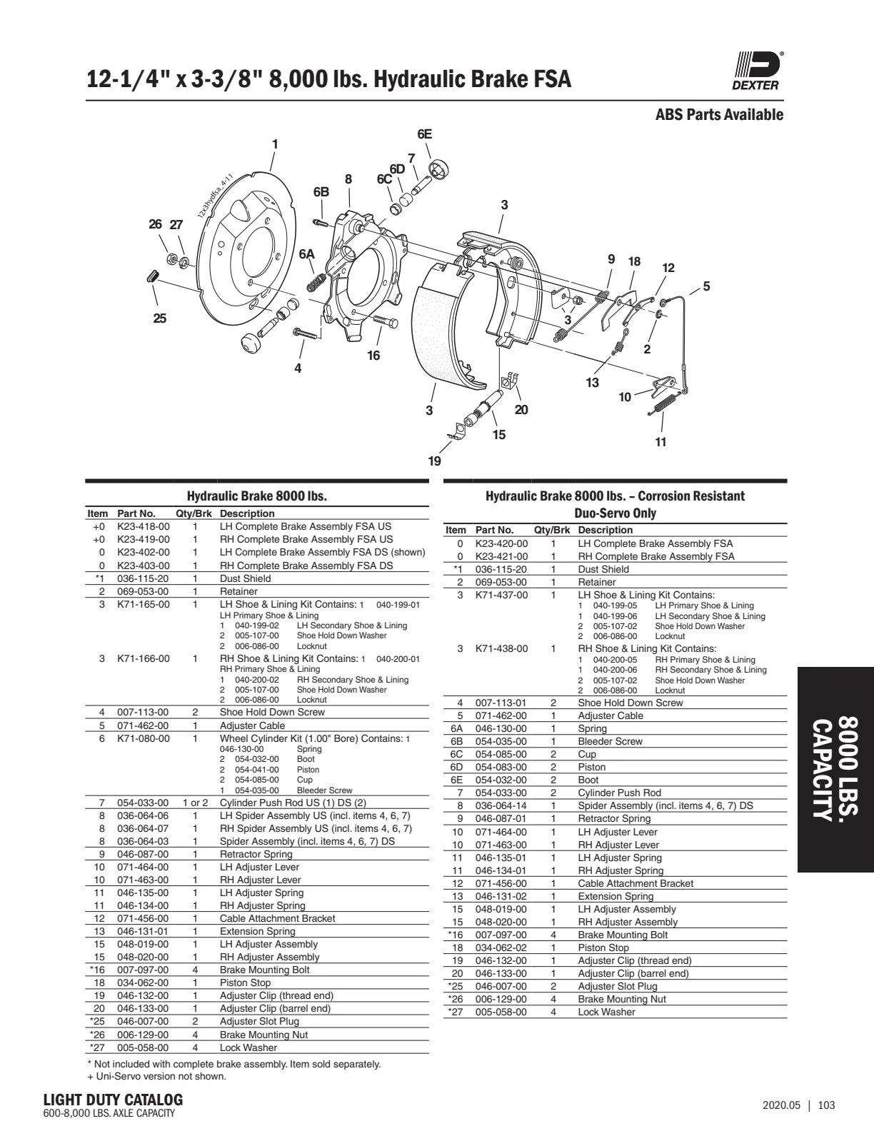 Dexter catalog parts diagram and table, page 103