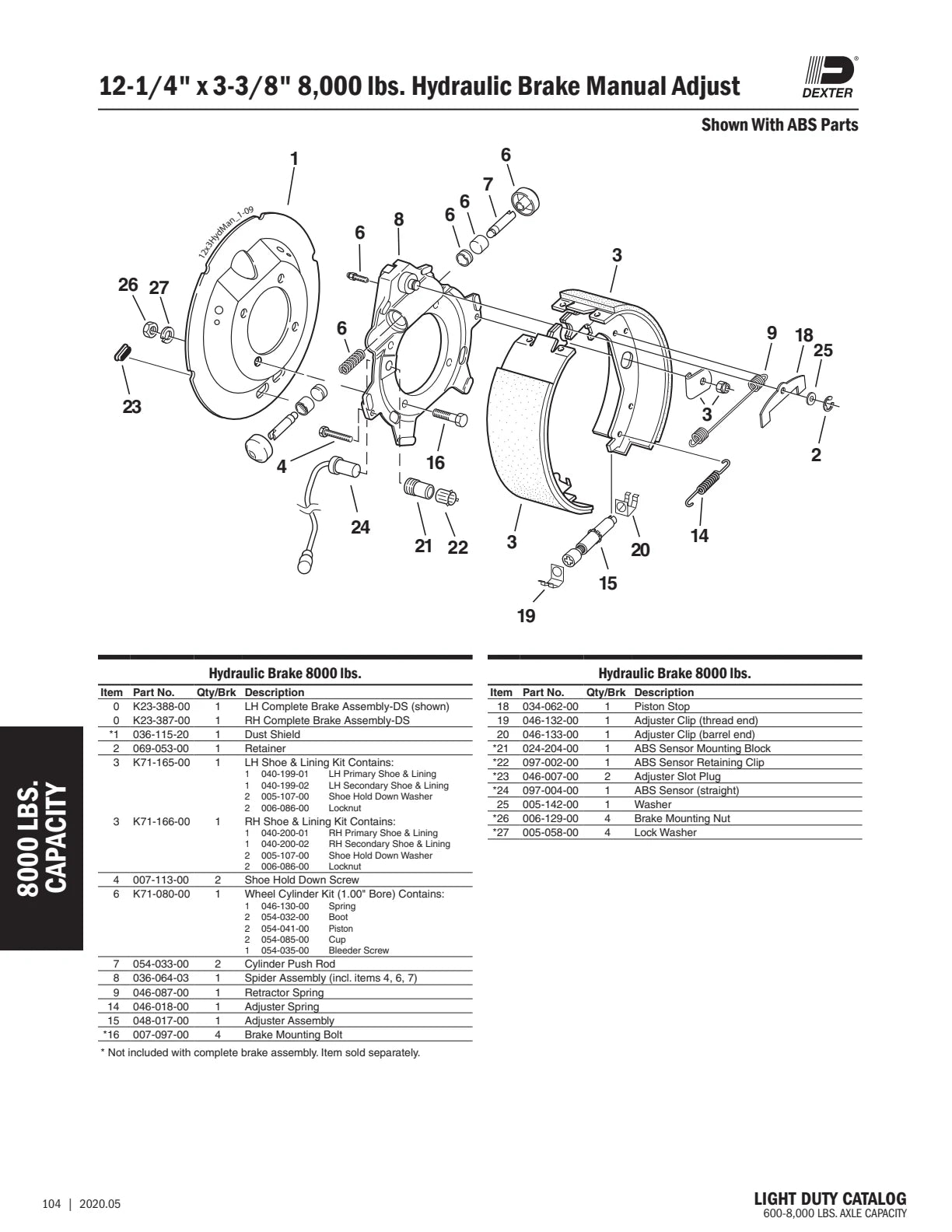 Dexter catalog parts diagram and table, page 104