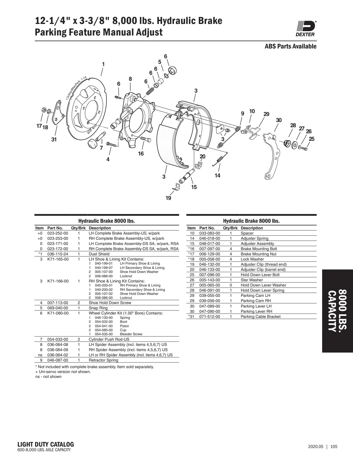 Dexter catalog parts diagram and table, page 105
