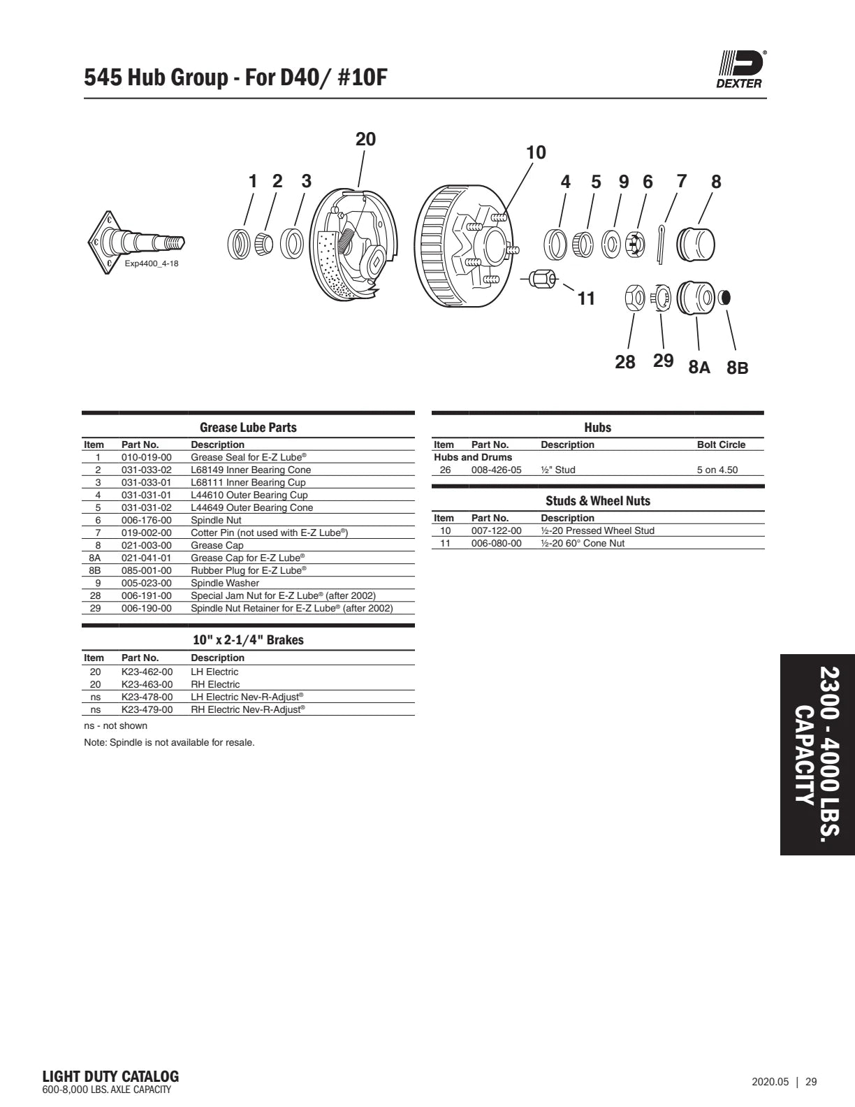 Dexter catalog parts diagram and table, page 29