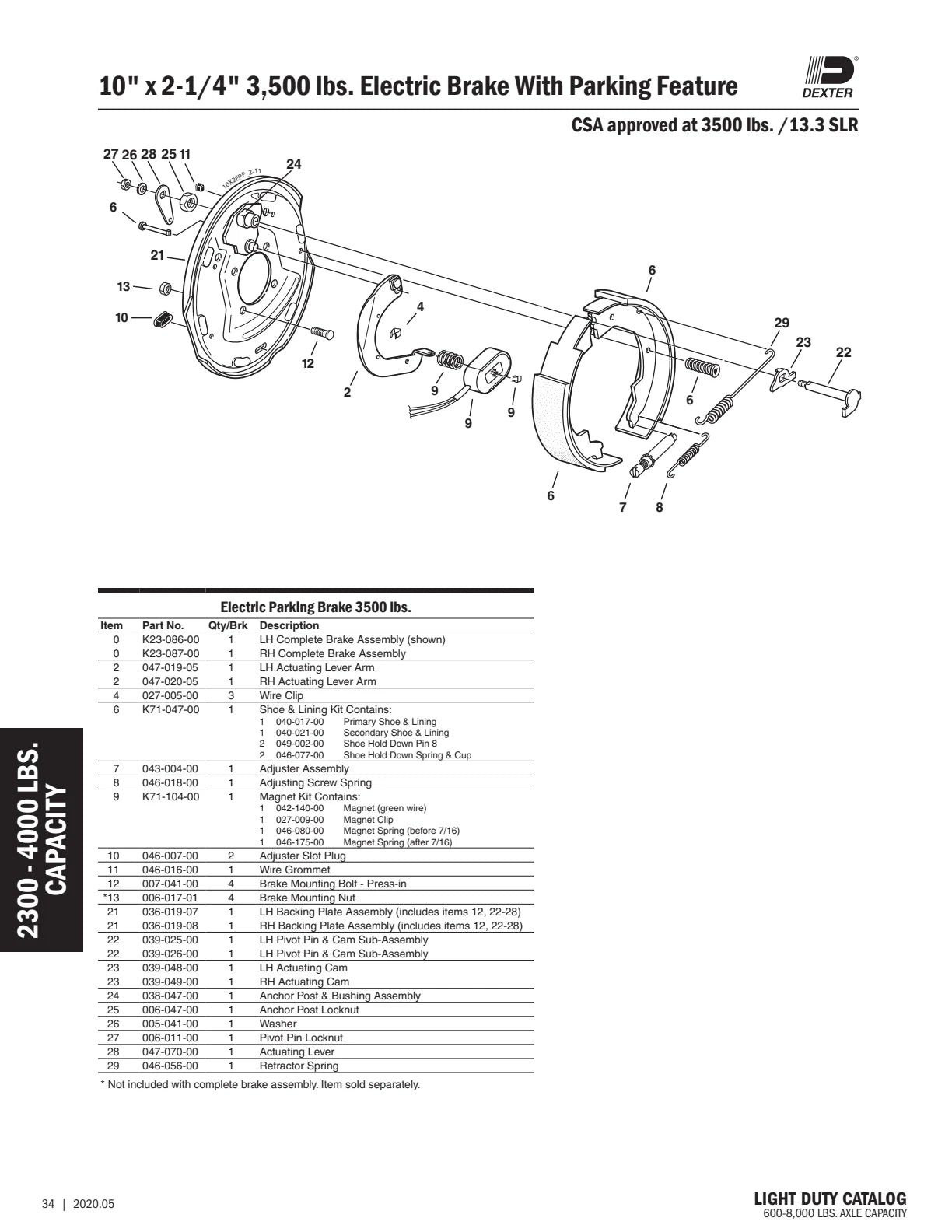 Dexter catalog parts diagram and table, page 34