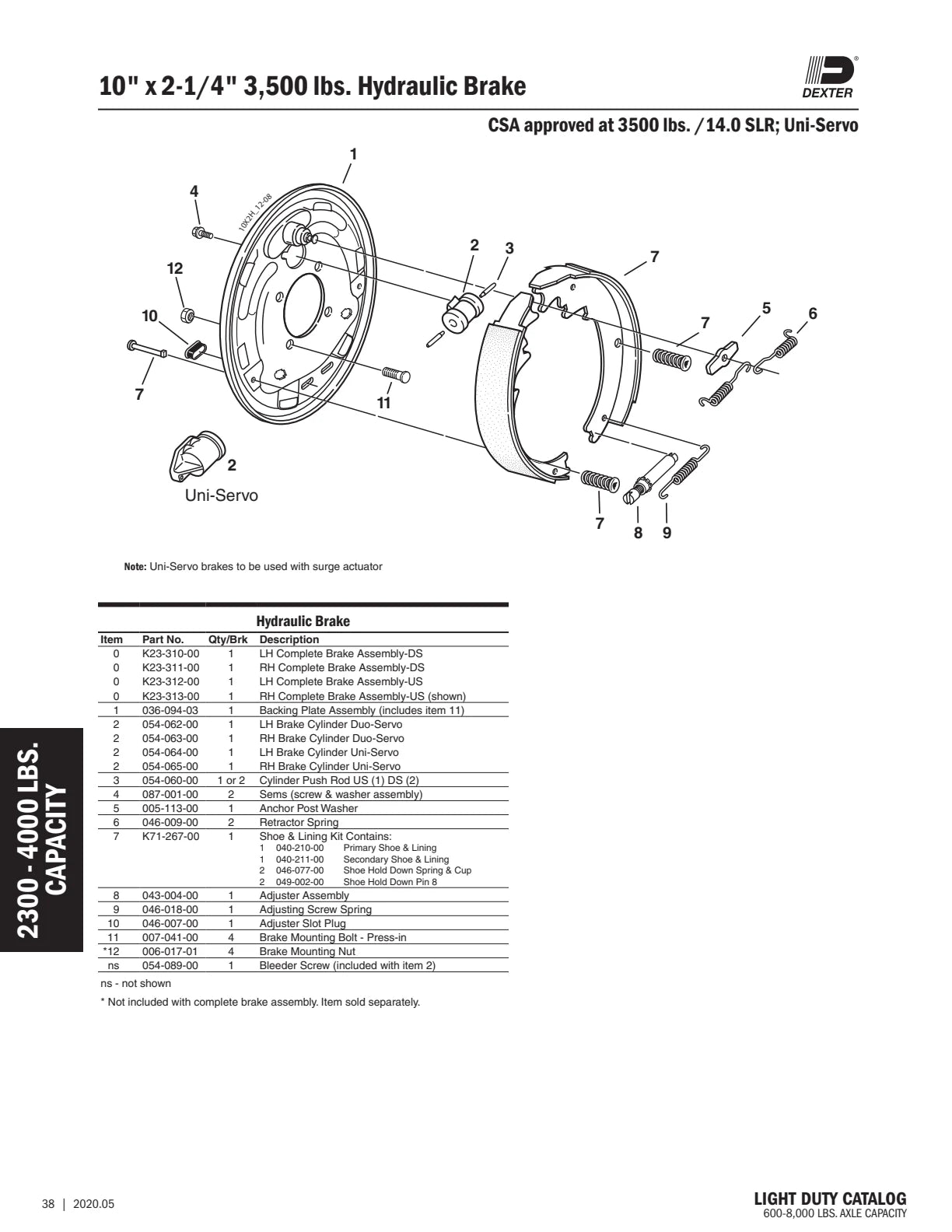 Dexter catalog parts diagram and table, page 38