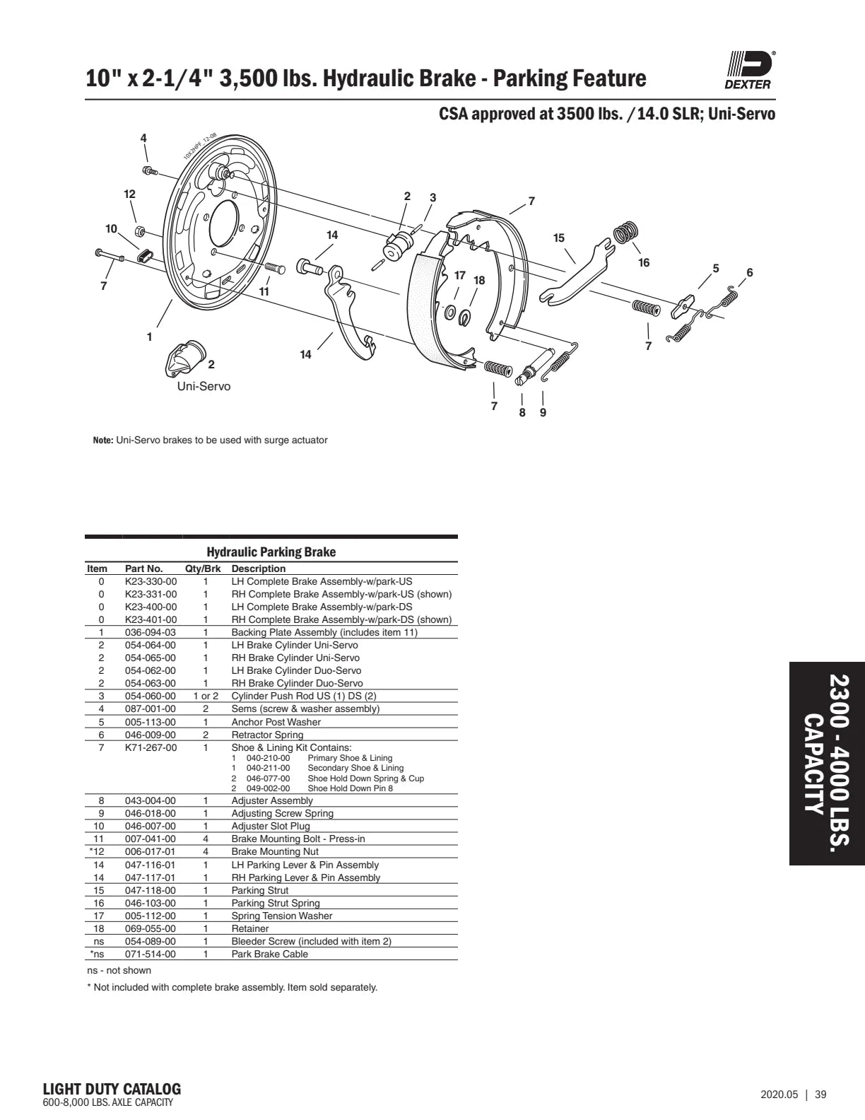 Dexter catalog parts diagram and table, page 39