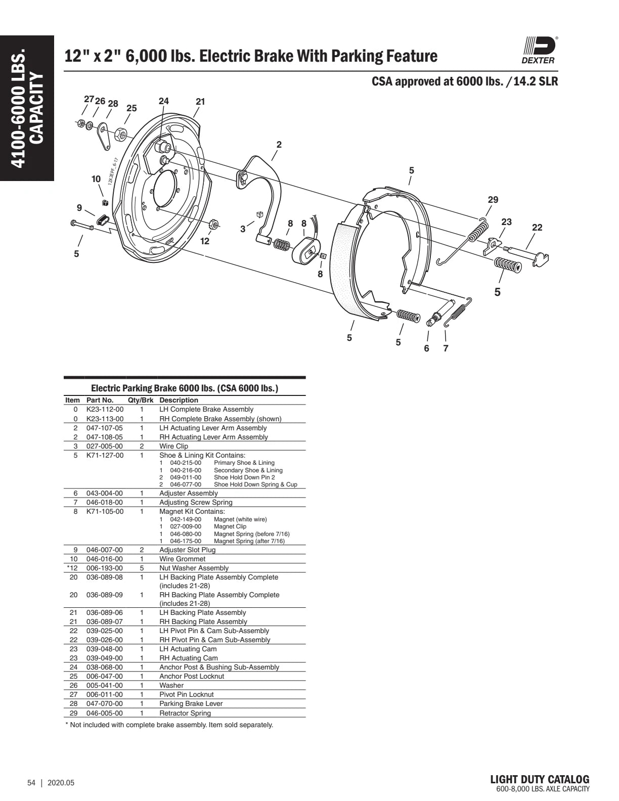 Dexter catalog parts diagram and table, page 54