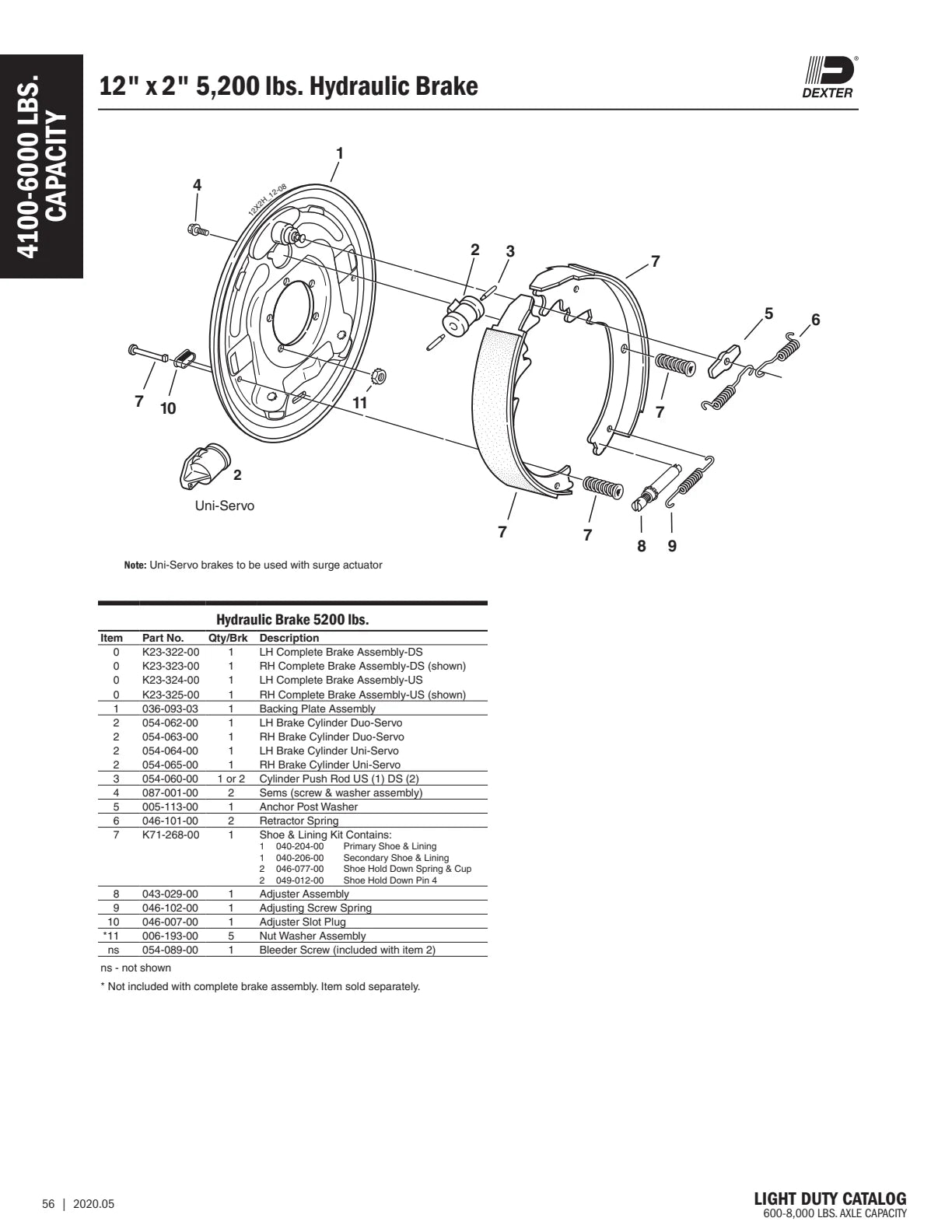 Dexter catalog parts diagram and table, page 56