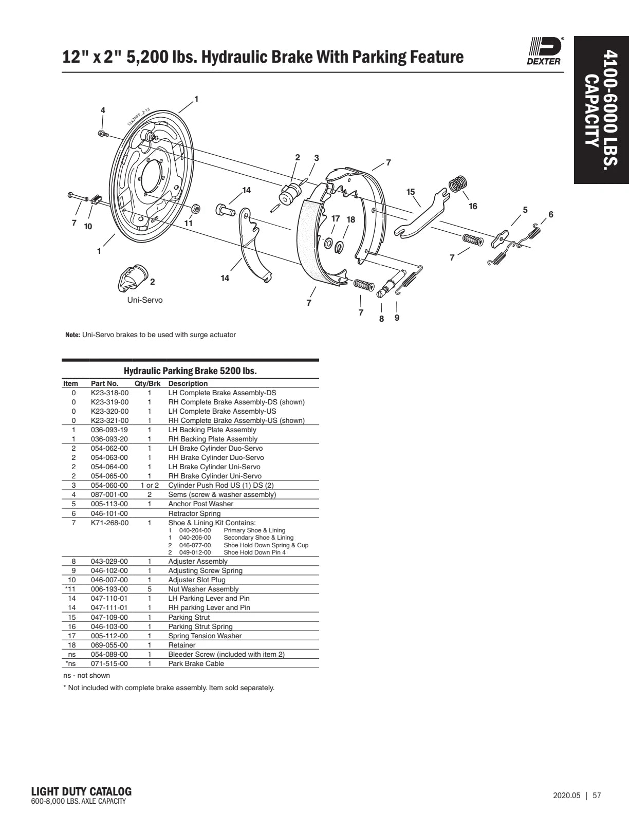 Dexter catalog parts diagram and table, page 57