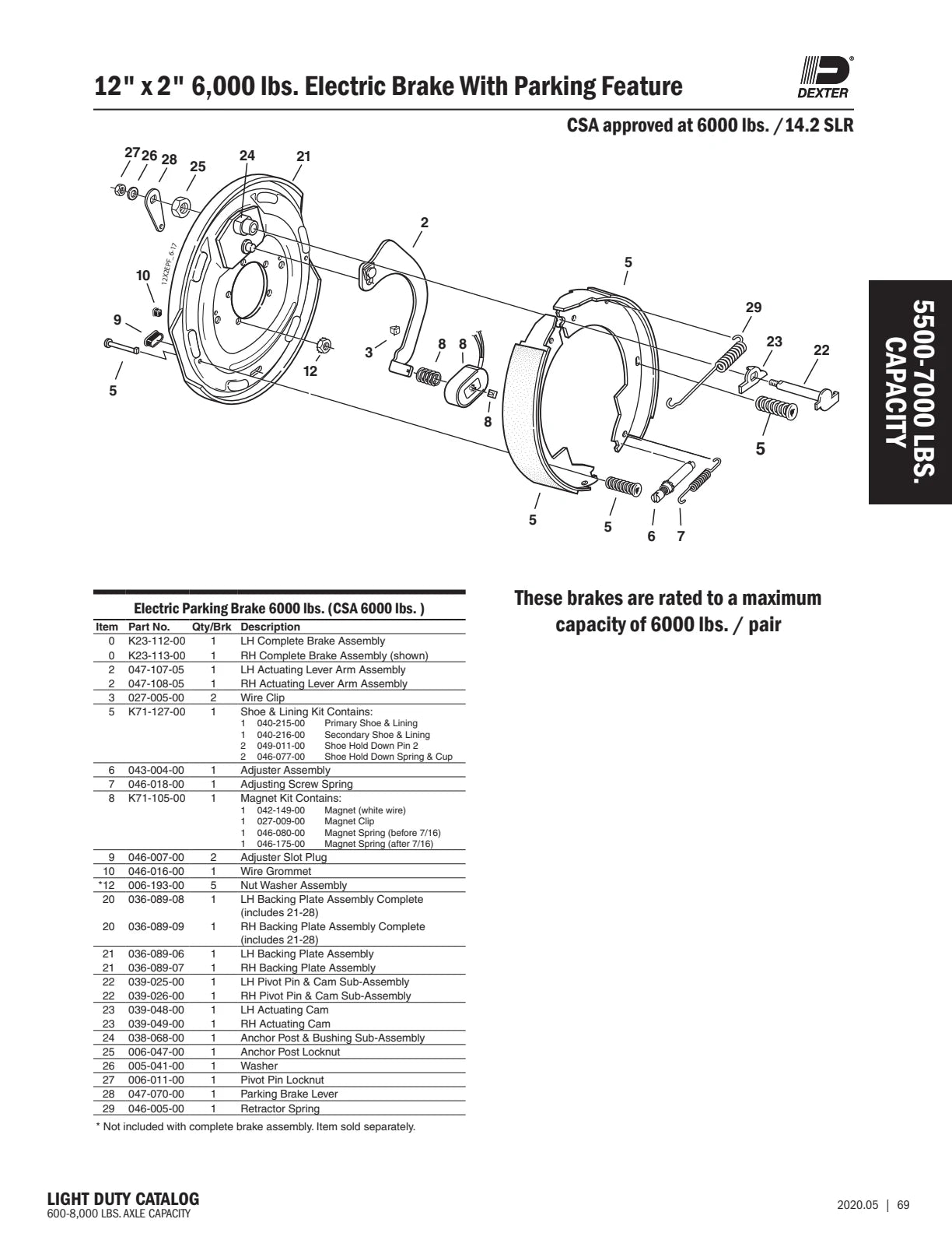 Dexter catalog parts diagram and table, page 69