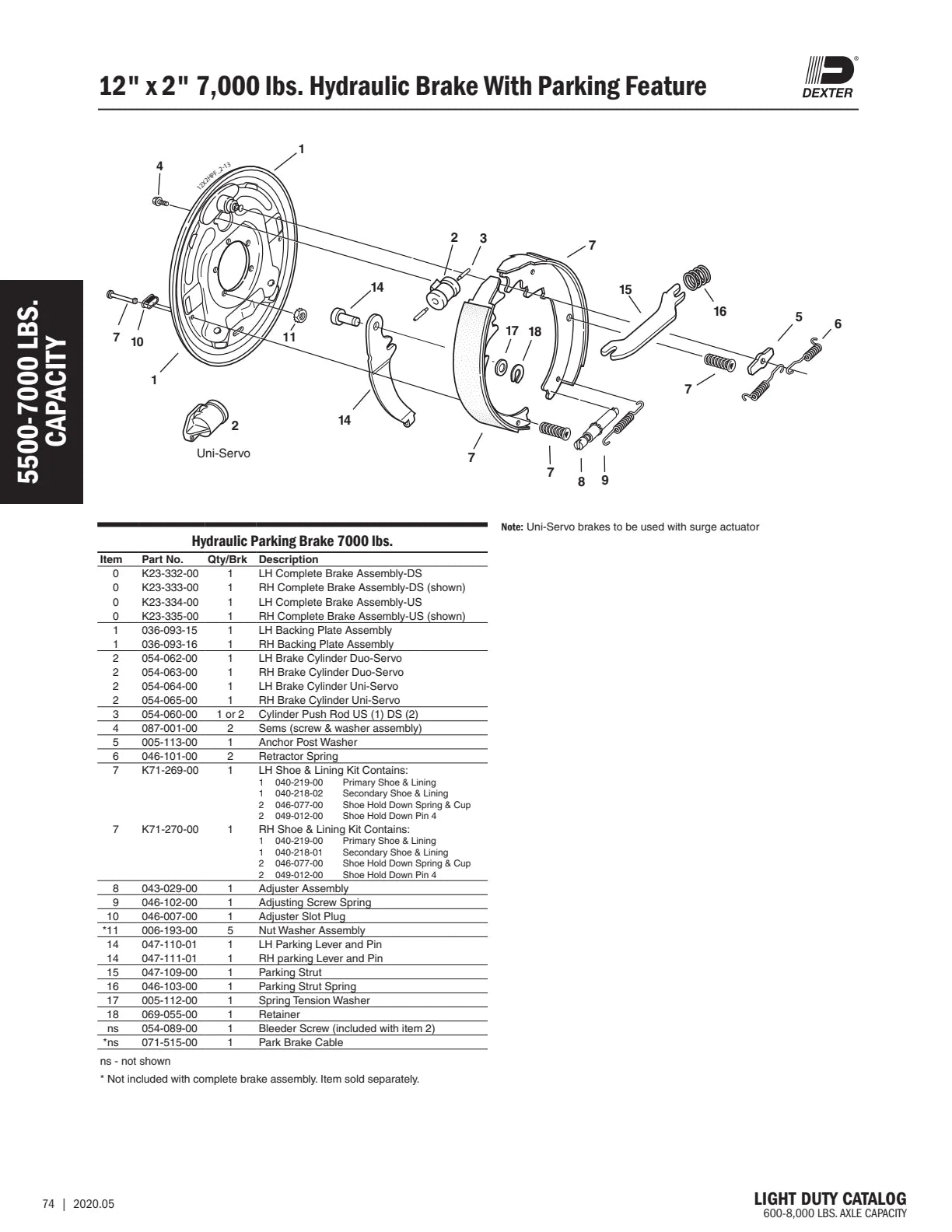 Dexter catalog parts diagram and table, page 74