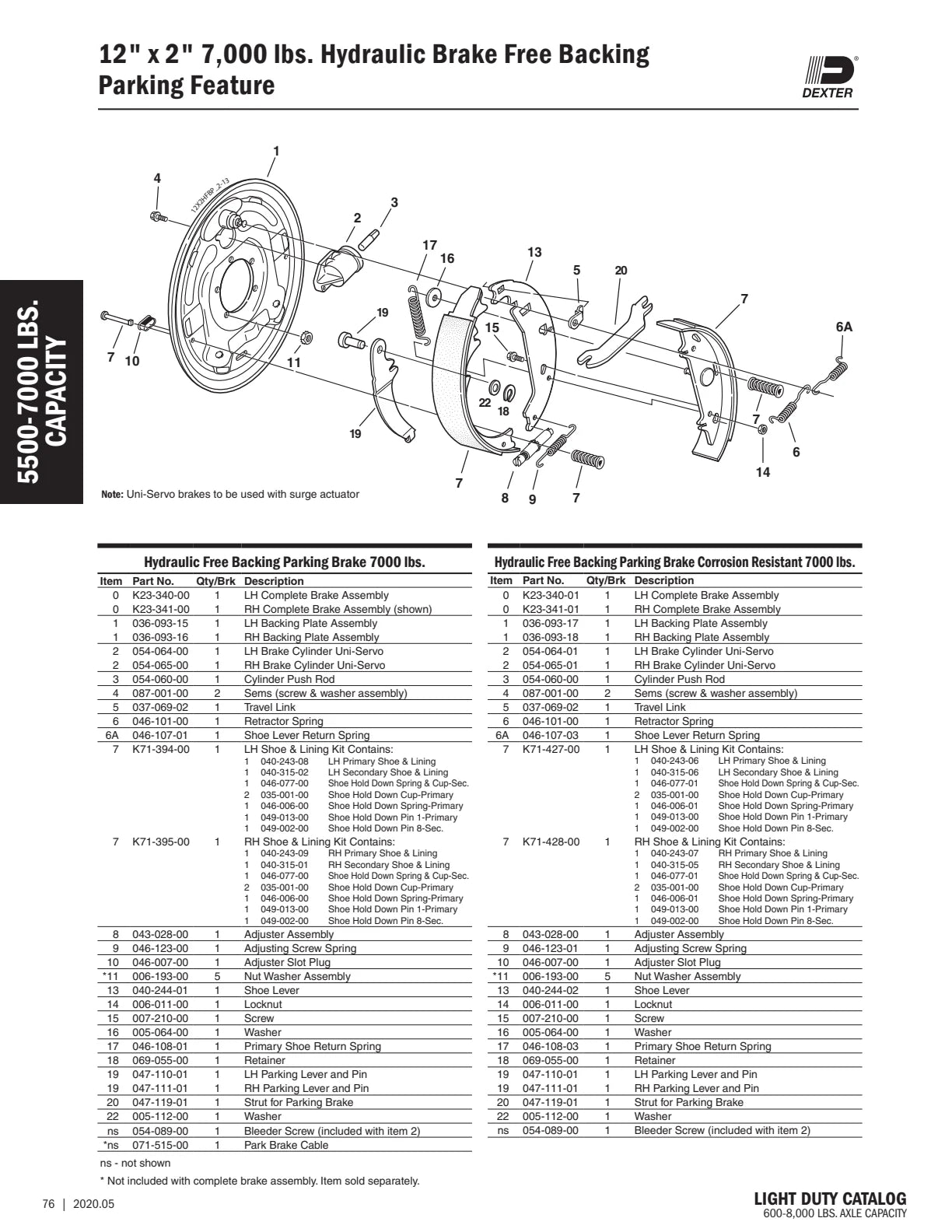 Dexter catalog parts diagram and table, page 76