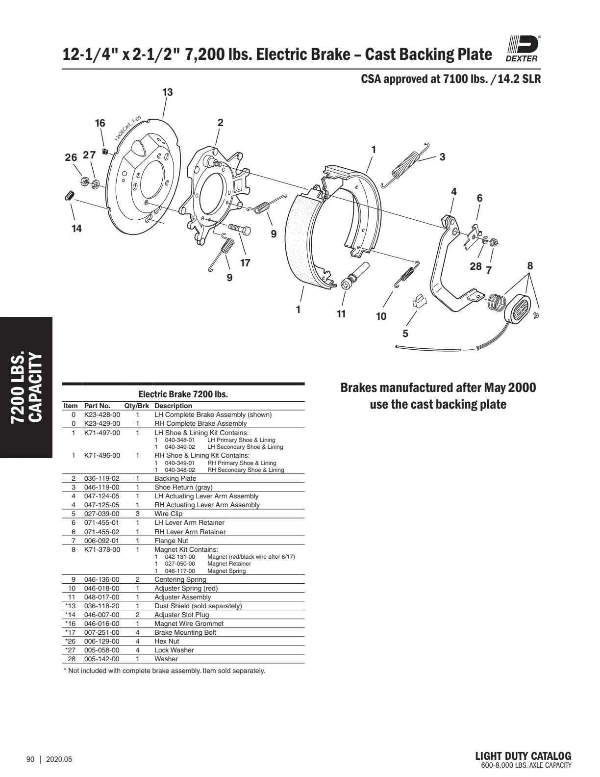 Dexter catalog parts diagram and table, page 90