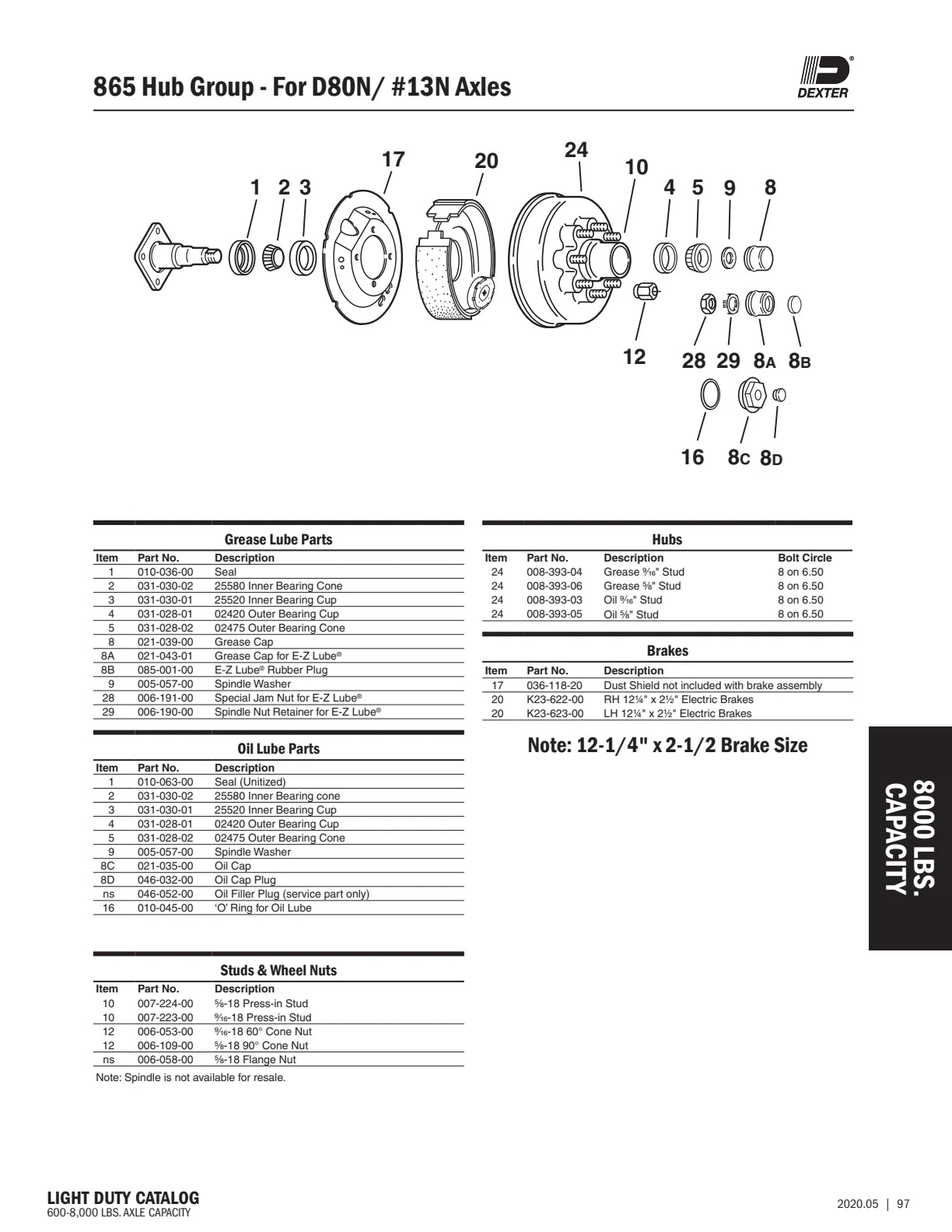 Dexter catalog parts diagram and table, page 97