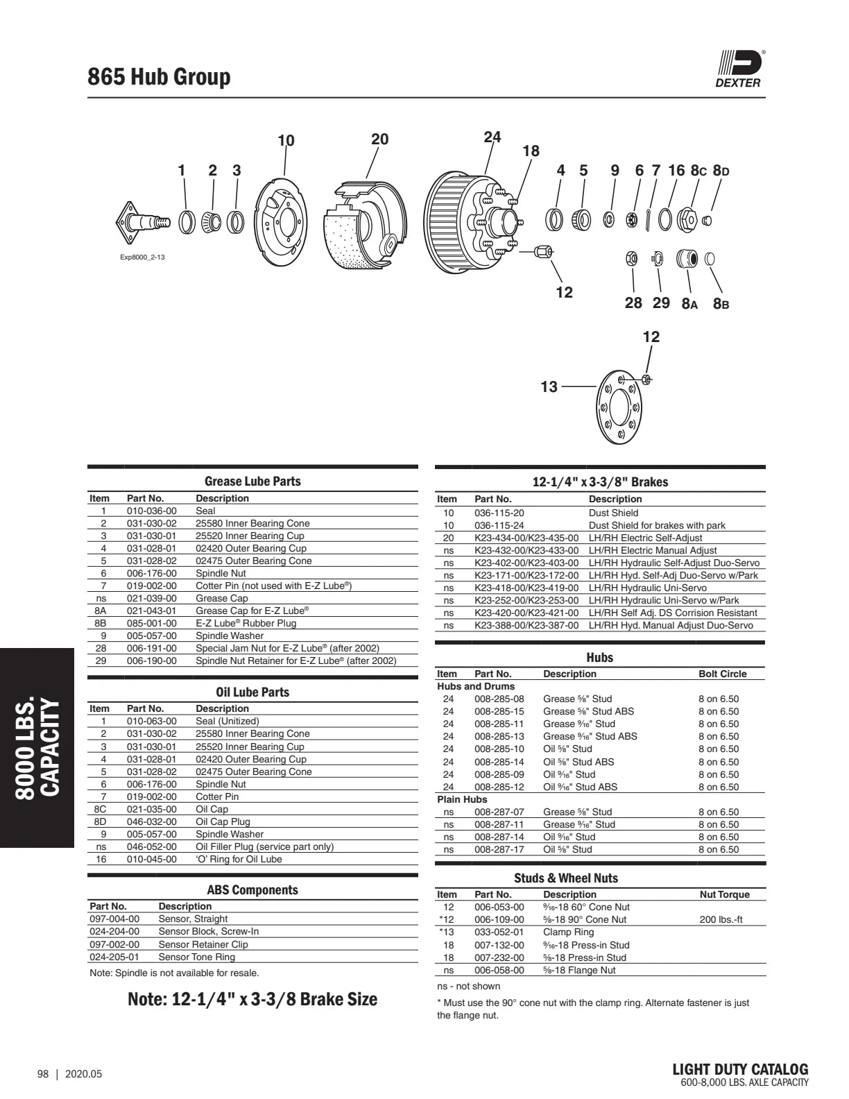 Dexter catalog parts diagram and table, page 98