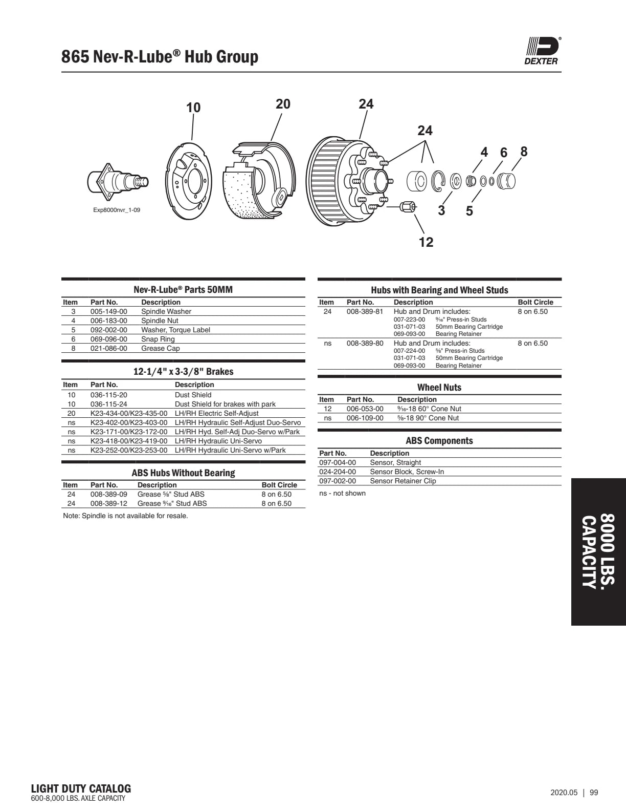 Dexter catalog parts diagram and table, page 99