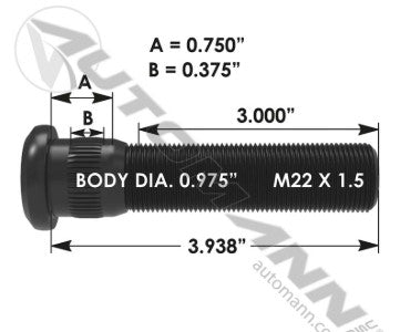22mm x 3.98" Wheel Stud for Dexter 007-194-00