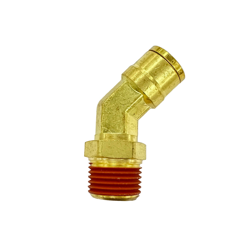 Push-Lock Male 45 Elbow, Male Pipe Thread, Brass, DOT Approved Push Lock Air Fitting