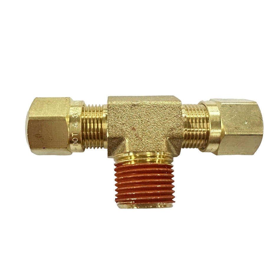 Male Branch Tee, Male Pipe Thread, Brass, DOT Approved Nut & Ferrule Fitting