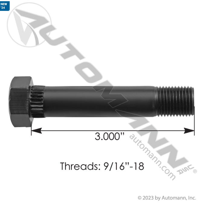 Shackle Bolt, 9/16"-18 Thread 3" Long