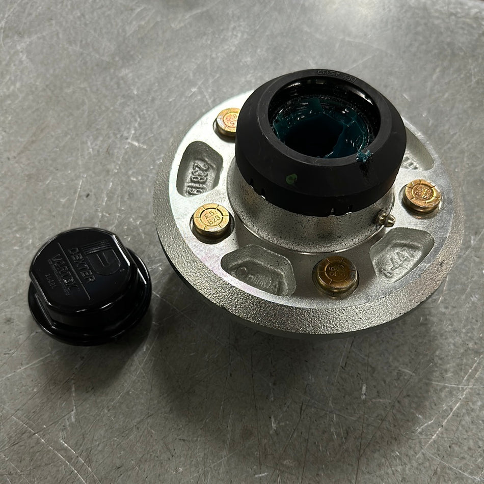 Genuine Dexter (Tie Down Engineering) Pre-Greased 3.5K Idler Hub, 5 on 4.50", Gal-Dex, K08-447-C0, Vortex Cap
