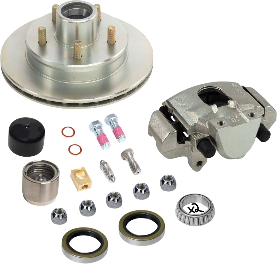 Disc Brake Kit Fits 4,200 lb Axles, Integral Hub & Rotor 5 on 4.50", One Wheel