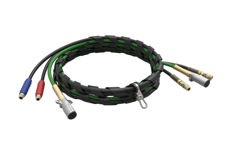 3 in 1 ABS Air and Power Cord Assembly, Made in USA, Tramec Sloan with SureGrip Handles, ABS Green Jacket & Zinc Plugs